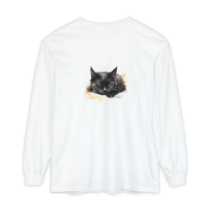 Langarm-T-Shirt mit Aquarellmotiv „Schlafende Katze“