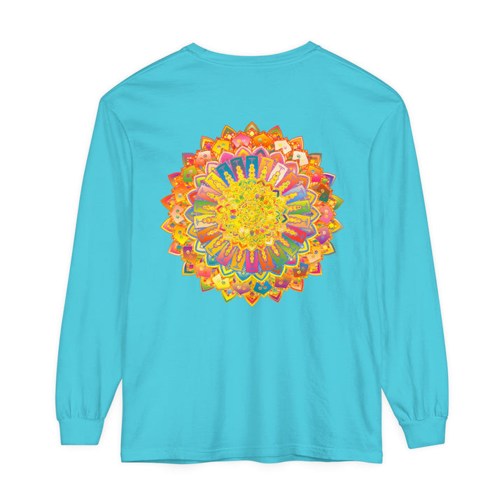 Intricate Mandala Unisex Long Sleeve T-Shirt featuring intricate mandala design in vibrant colors