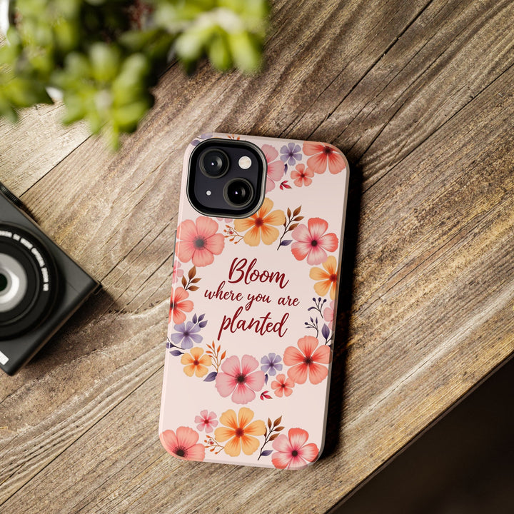 Light pink phone case with a beautiful flower garland bloom design