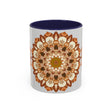 A close-up of a ceramic mug with a mandala art design on a light grey background, perfect for enjoying your favorite hot beverage
