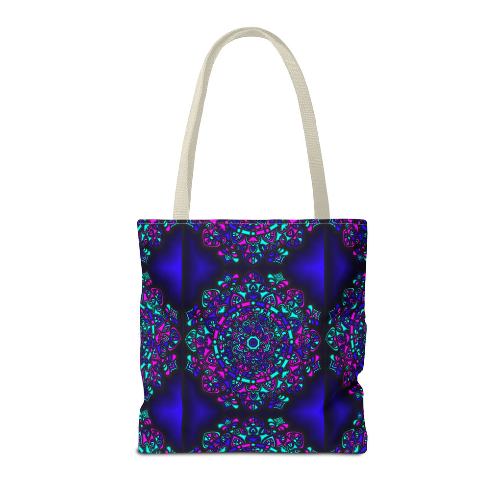 Kaleidoscope Mandala Tote Bag — Vibrant Neon Floral Pattern