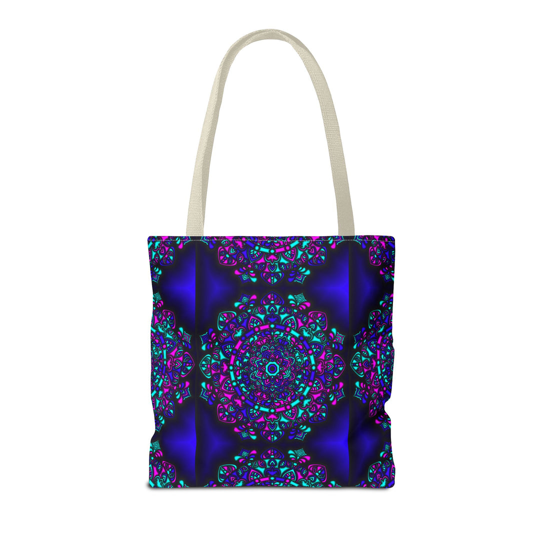 Kaleidoscope Mandala Tote Bag — Vibrant Neon Floral Pattern