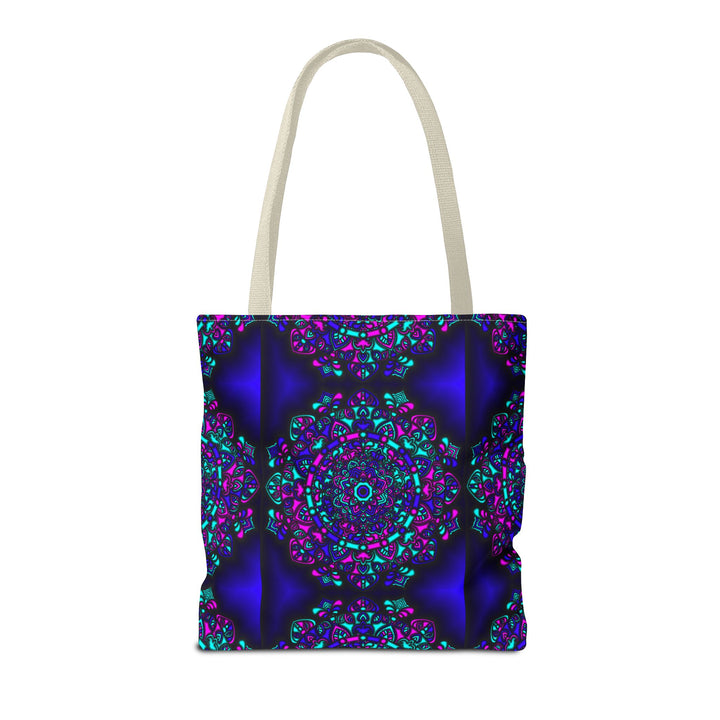 Kaleidoscope Mandala Tote Bag — Vibrant Neon Floral Pattern