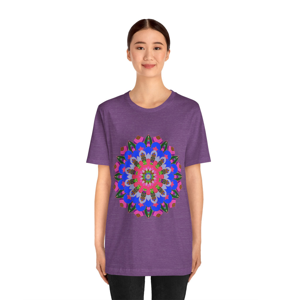 Vibrant and intricate mandala geometric design printed on a t-shirt