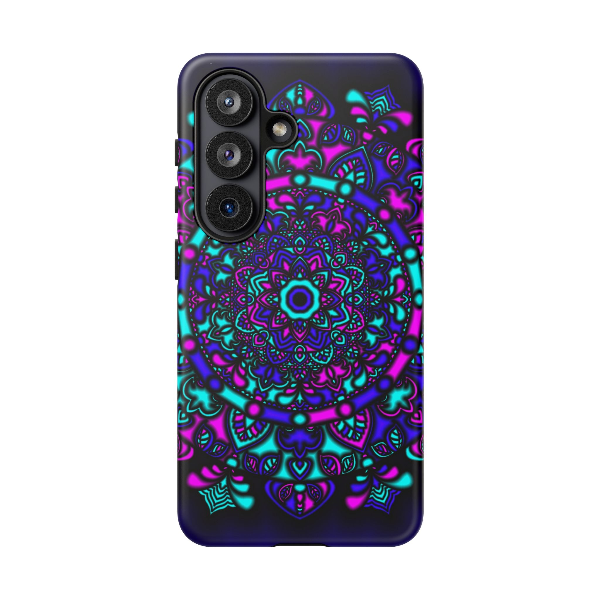Mandala Neon Phone Case — Purple & Teal Protective Tough Case