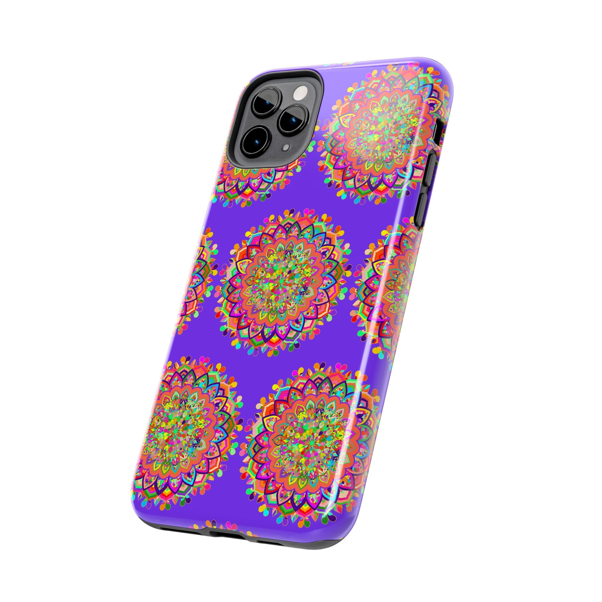 Hand drawn small purple mandala art phone case designed for iPhone X and XS with intricate geometric patterns and elegant details