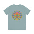 Colorful psychedelic mandala t-shirt featuring intricate spiritual design for inner peace and tranquility
