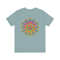 Colorful psychedelic mandala t-shirt featuring intricate spiritual design for inner peace and tranquility