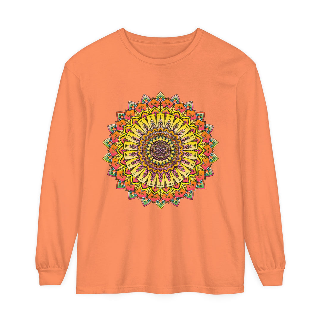 Intricate Mandala Unisex Long Sleeve T-Shirt with intricate, colorful mandala design perfect for both men and women