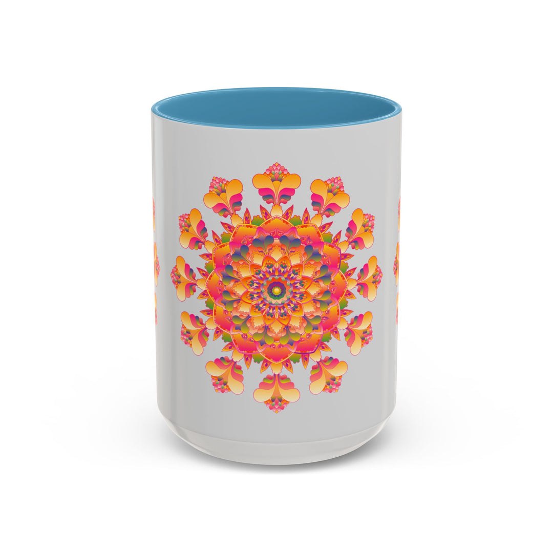 Mandala Art Mug featuring Colorful Floral Design and Geometric Patterns on White Background