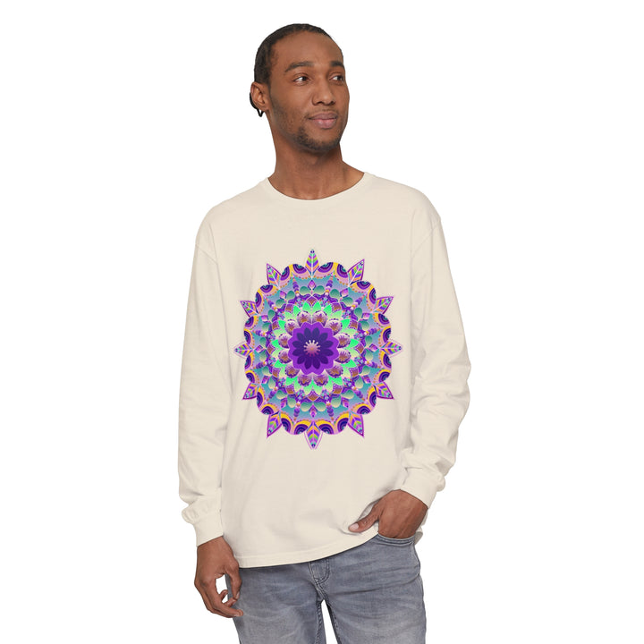 Colorful and intricate Psychedelic Mandala design on a long sleeve T-shirt