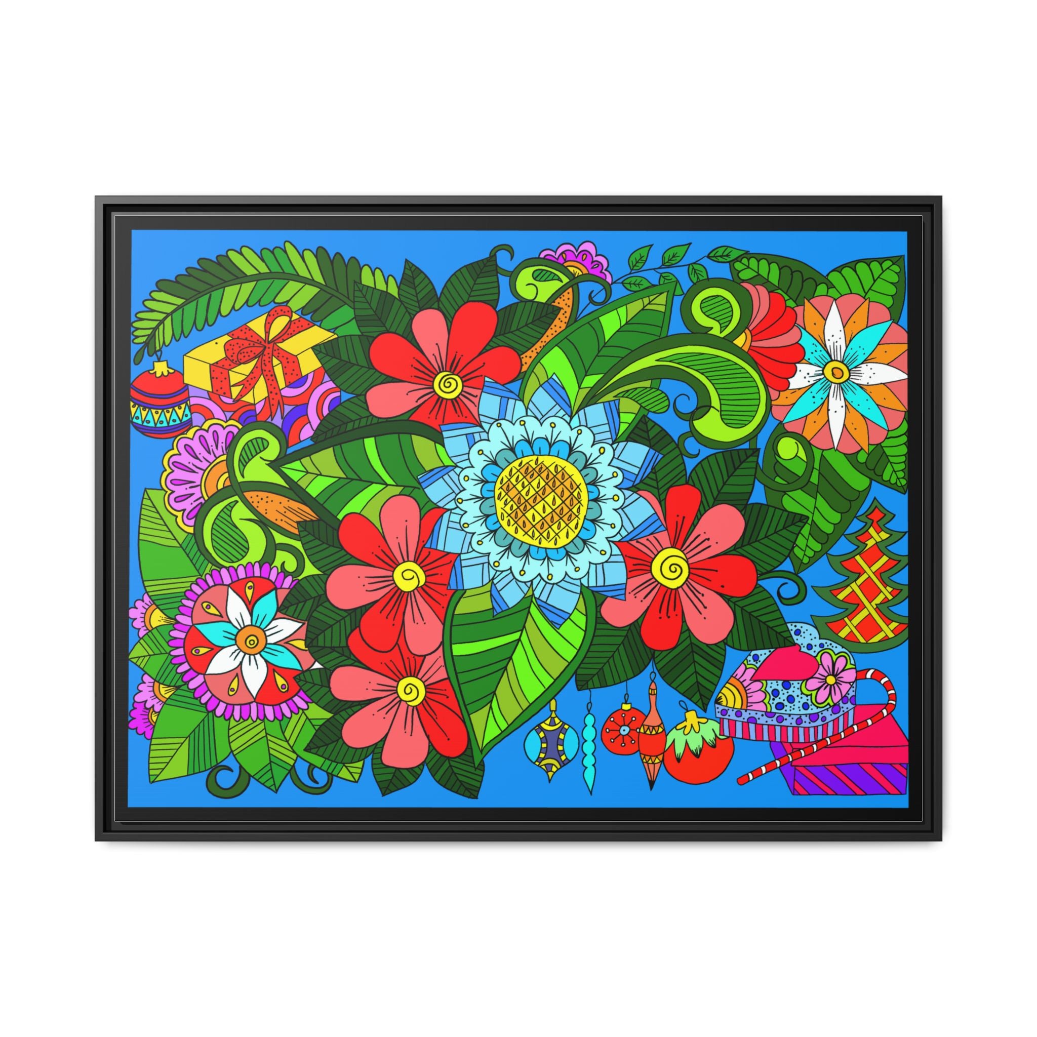 Handgefertigtes horizontales Poster mit Mandala-Design – Blumengekritzel