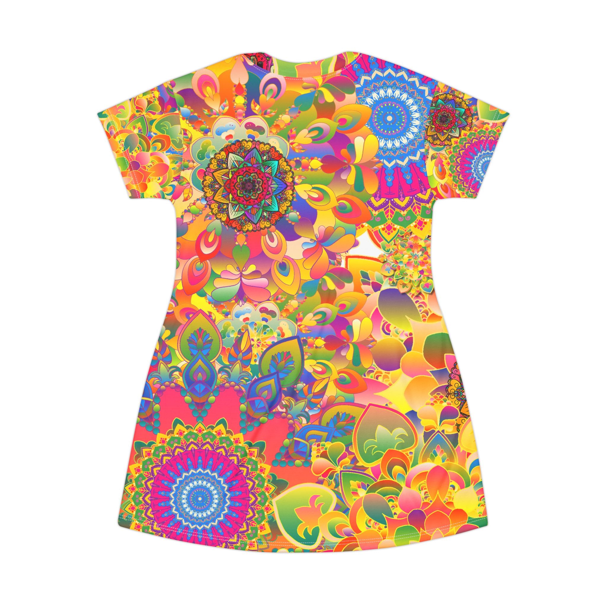 Psychedelic Floral Mandala T-Shirt Dress