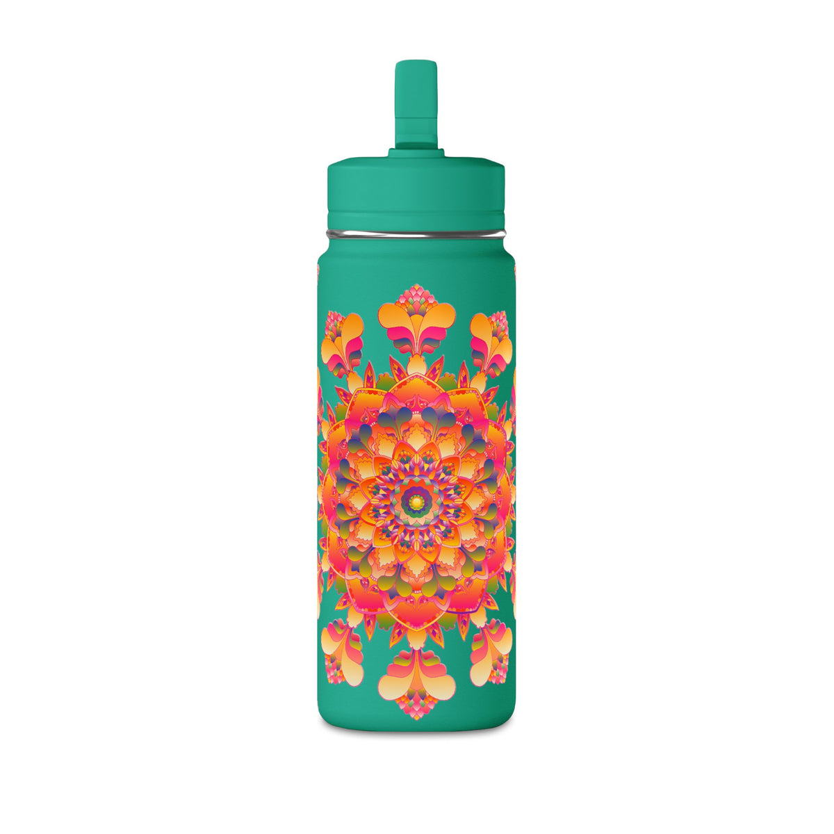 20oz Floral Mandala Mini Water Bottle – Colorful Boho Hydration Bottle