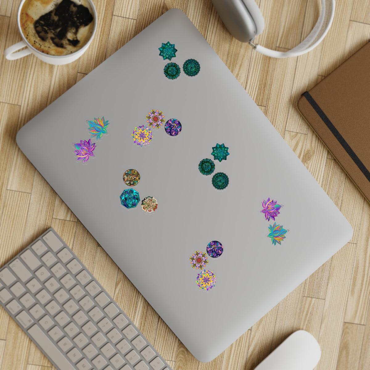 Holographic Mandala Lotus Sticker Sheet — 5-Pack Decorative Window & Journal Decals