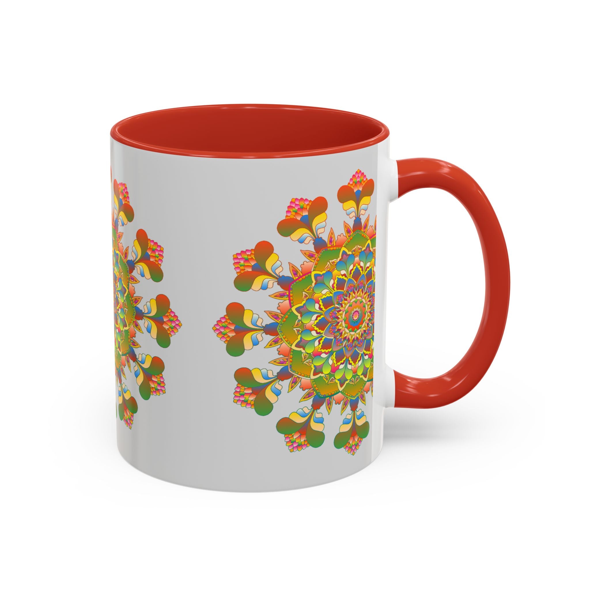 Colorful ceramic mug with intricate mandala art design in vibrant hues