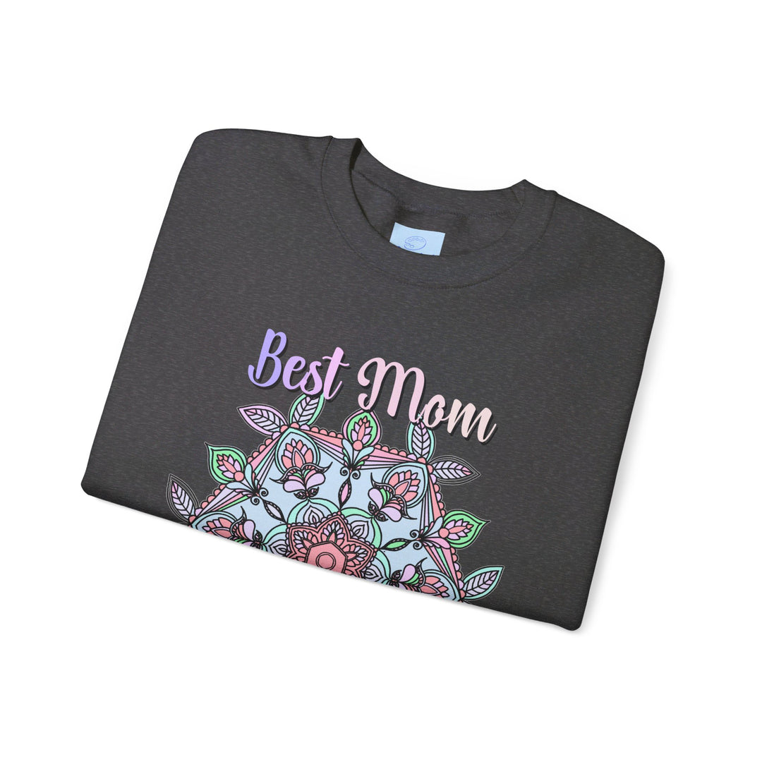 Cozy black Unisex Heavy Blend™ Crewneck Sweatshirt with 'Best Mom Ever' design, perfect birthday gift for your amazing mom