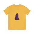 A close-up image of a black cat silhouette on a colorful t-shirt, perfect for mystery lovers