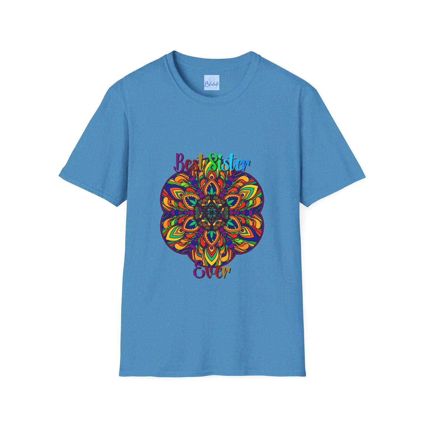 Colorful mandala art gift for sister unisex softstyle t-shirt with hand-drawn design