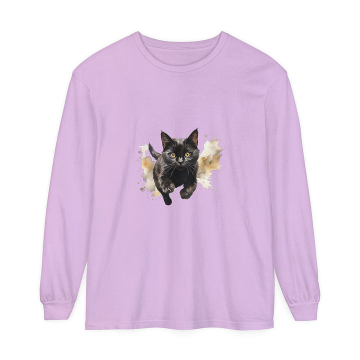 Black Cat Watercolor Sprint Unisex T-Shirt - a stylish and comfortable fashion choice for cat lovers with a vibrant watercolor design featuring a black cat sprinting across the shirt