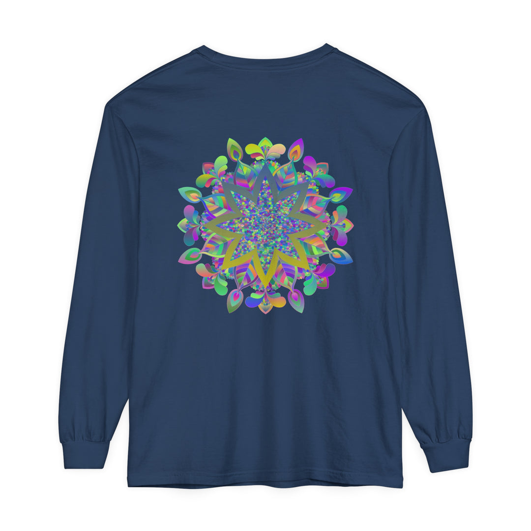 Vibrant and intricate mandala design on a long sleeve unisex t-shirt