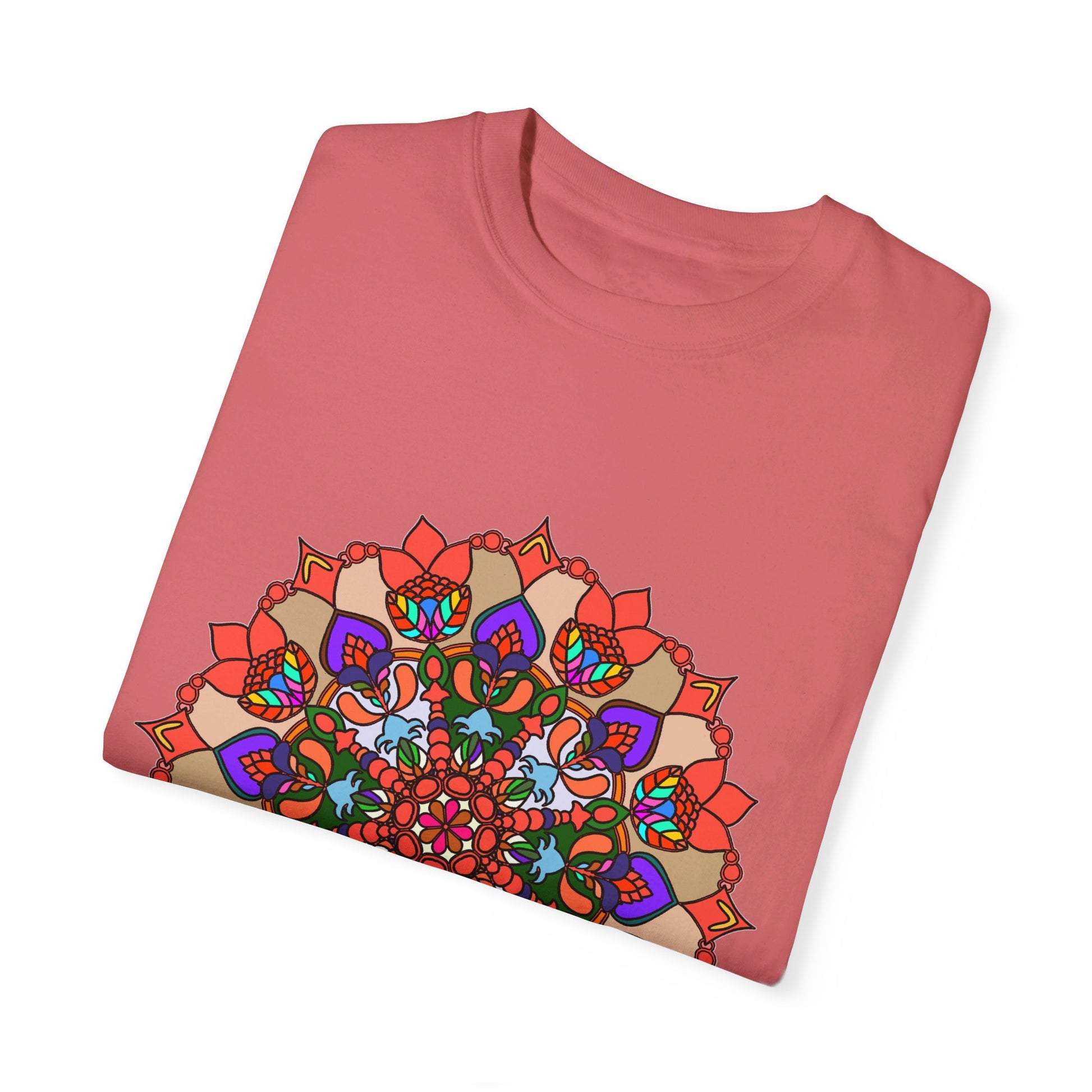 Unisex Mandala T-Shirt made from 100% Ring-Spun Cotton, hand-drawn Mandala Art, and garment-dyed for extra comfort, ideal for both men and women