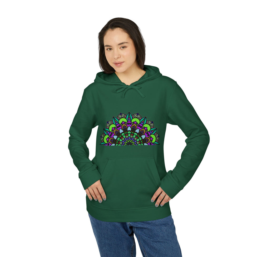 Colorful and vibrant psychedelic mandala design Adidas fleece hoodie for men