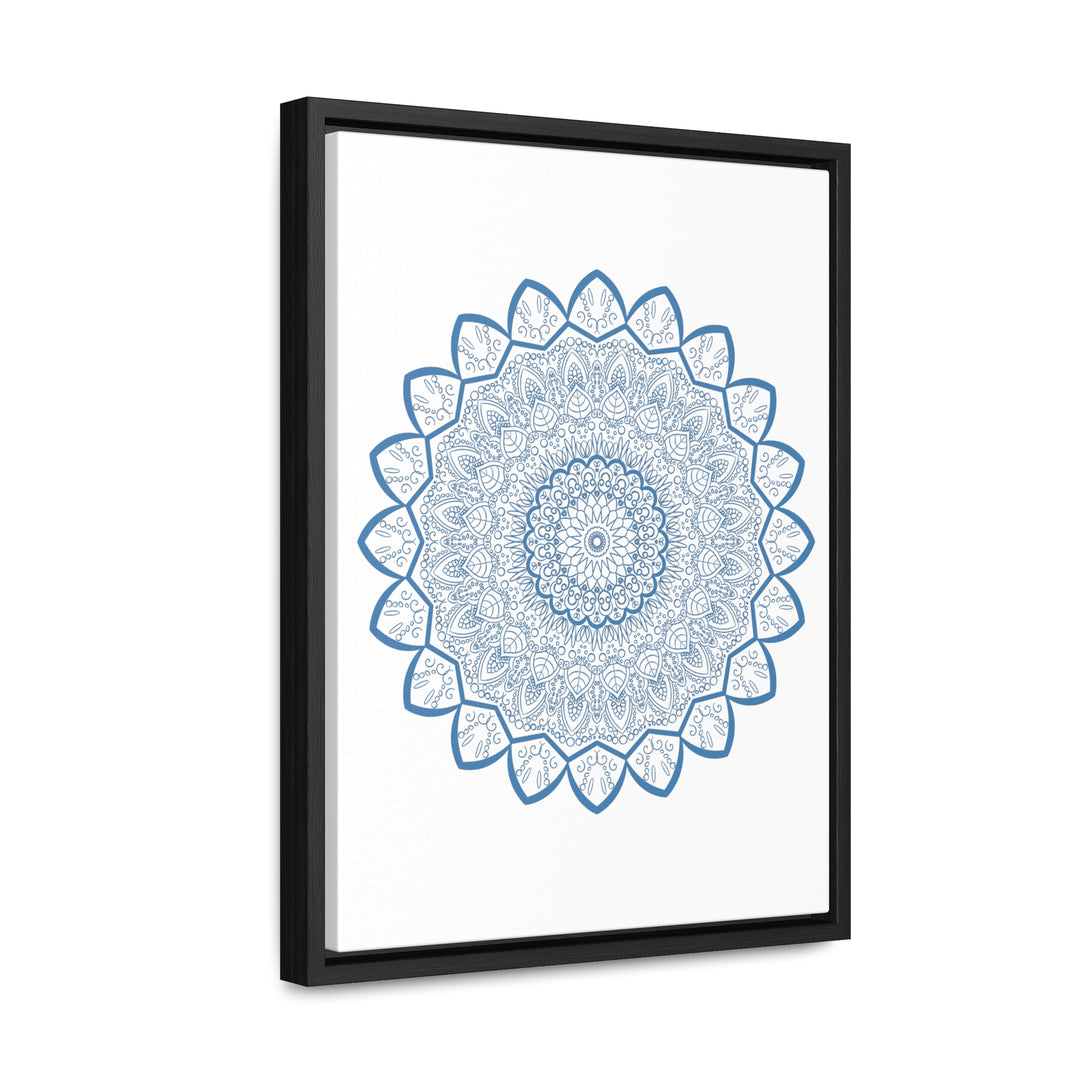 Vertical frame steel blue Mandala handmade art gallery canvas wraps with intricate design