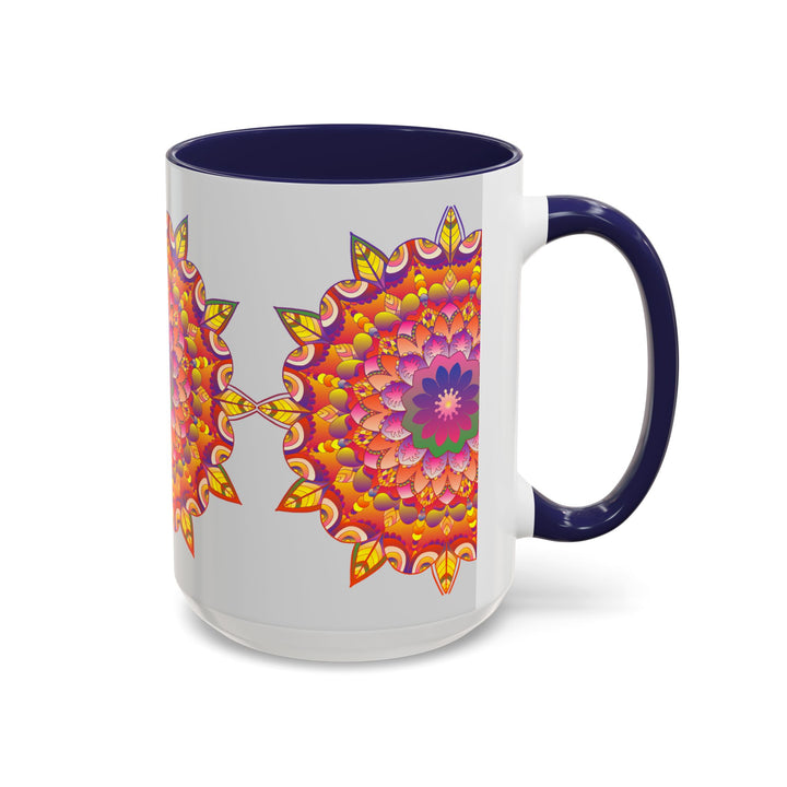 Colorful floral mandala art mug with intricate design and vibrant colors