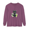 Black Cat Watercolor Long Sleeve T-Shirt with vibrant watercolor design and playful black cat graphic