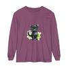 Black Cat Watercolor Long Sleeve T-Shirt with vibrant watercolor design and playful black cat graphic