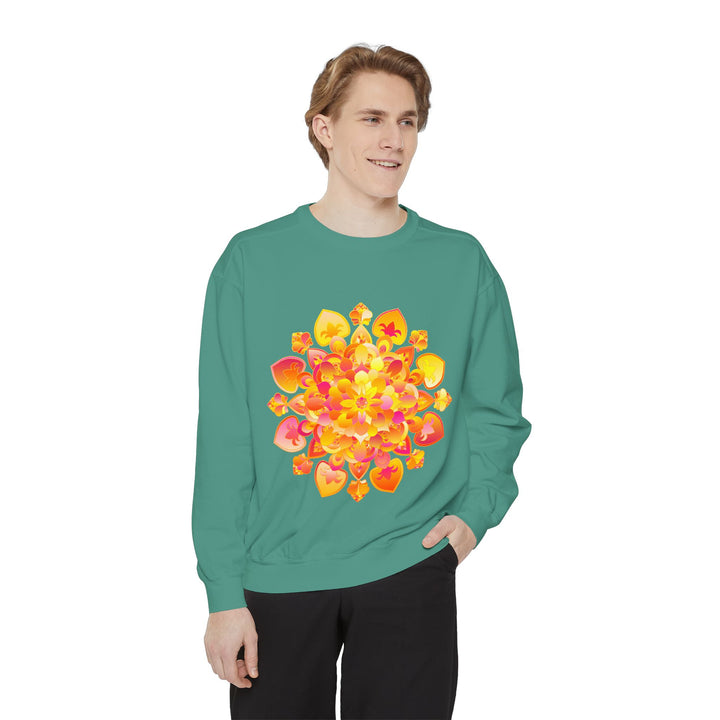 Beautiful mandala sweatshirt featuring intricate design perfect for yoga, meditation, and promoting peace and tranquility