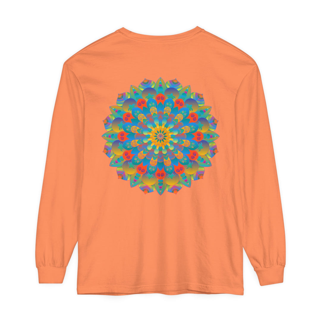 Long sleeve tee with eye-catching mandala pattern in vibrant colors