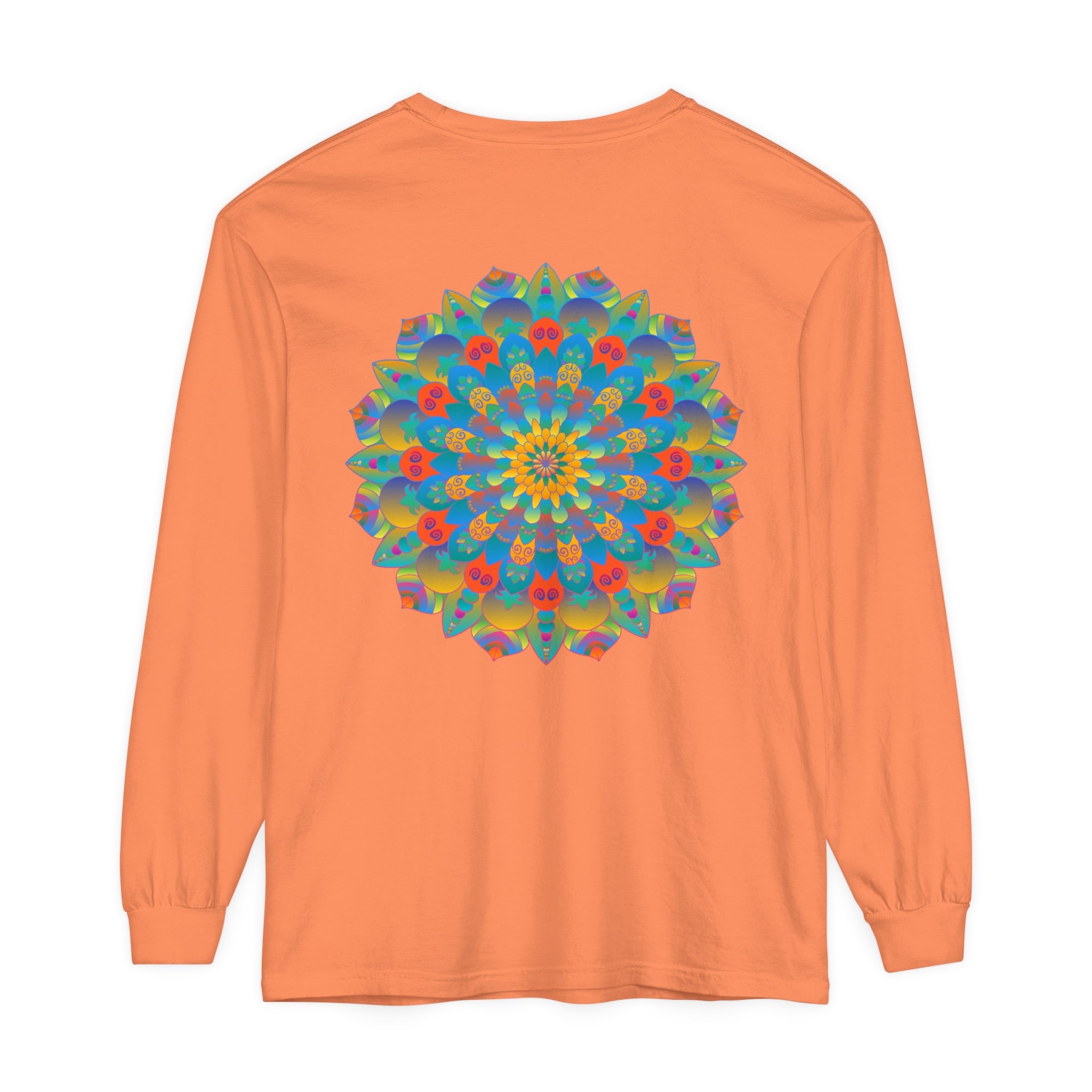 Long sleeve tee with eye-catching mandala pattern in vibrant colors