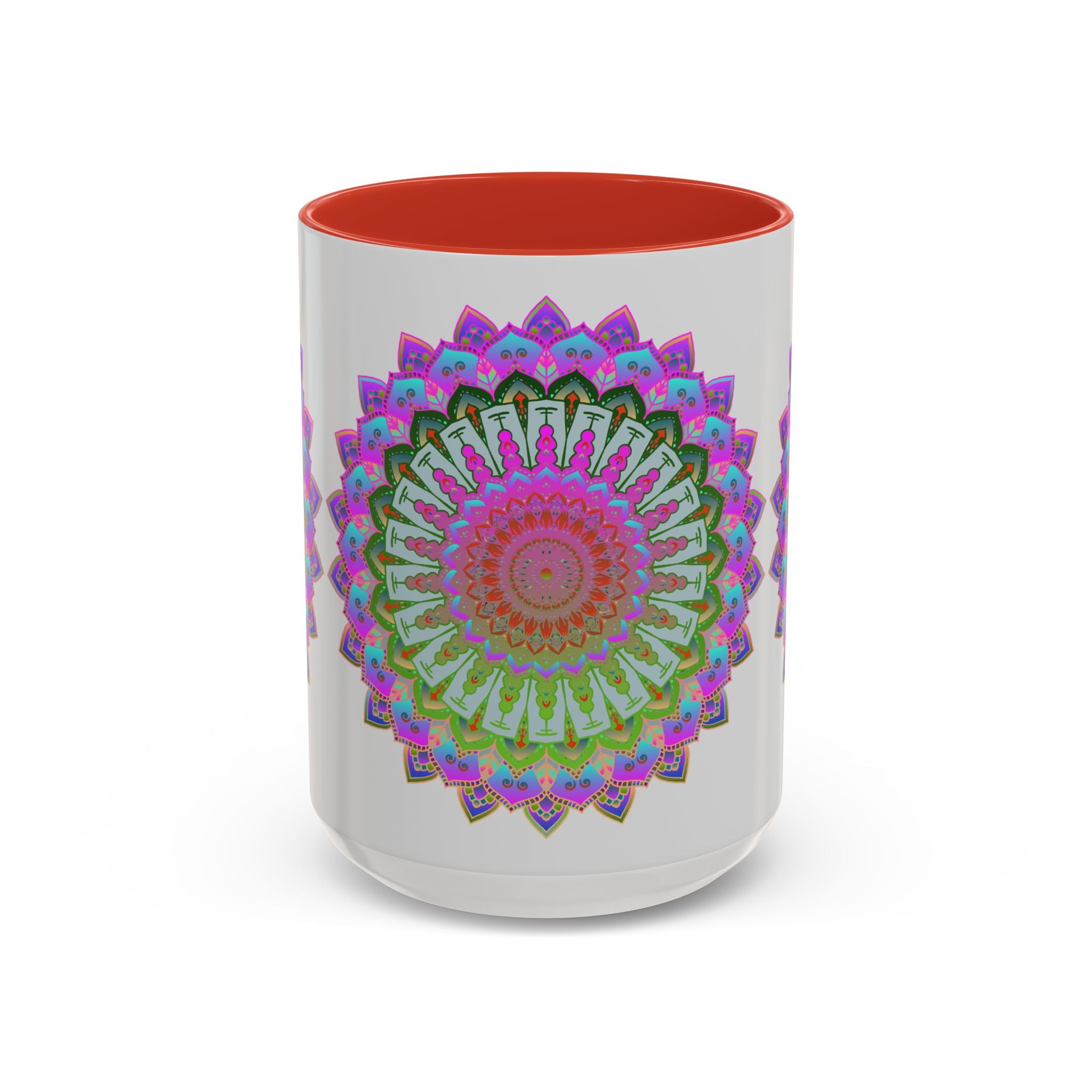 Colorful mandala art mug with intricate design and vibrant colors