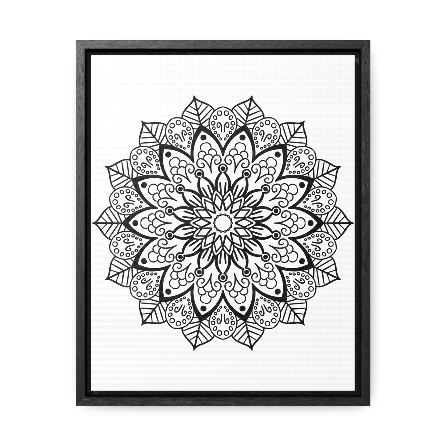 Mandala Handmade Art - Black & White Wall Art - Gallery Canvas Wraps, Vertical Frame - Intricate Handcrafted Mandala Design on High-Quality Stretched Canvas