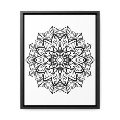 Mandala Handmade Art - Black & White Wall Art - Gallery Canvas Wraps, Vertical Frame - Intricate Handcrafted Mandala Design on High-Quality Stretched Canvas