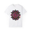 Handmade unisex Halloween mandala t-shirt featuring intricate pumpkin mandala art on a garment-dyed tee