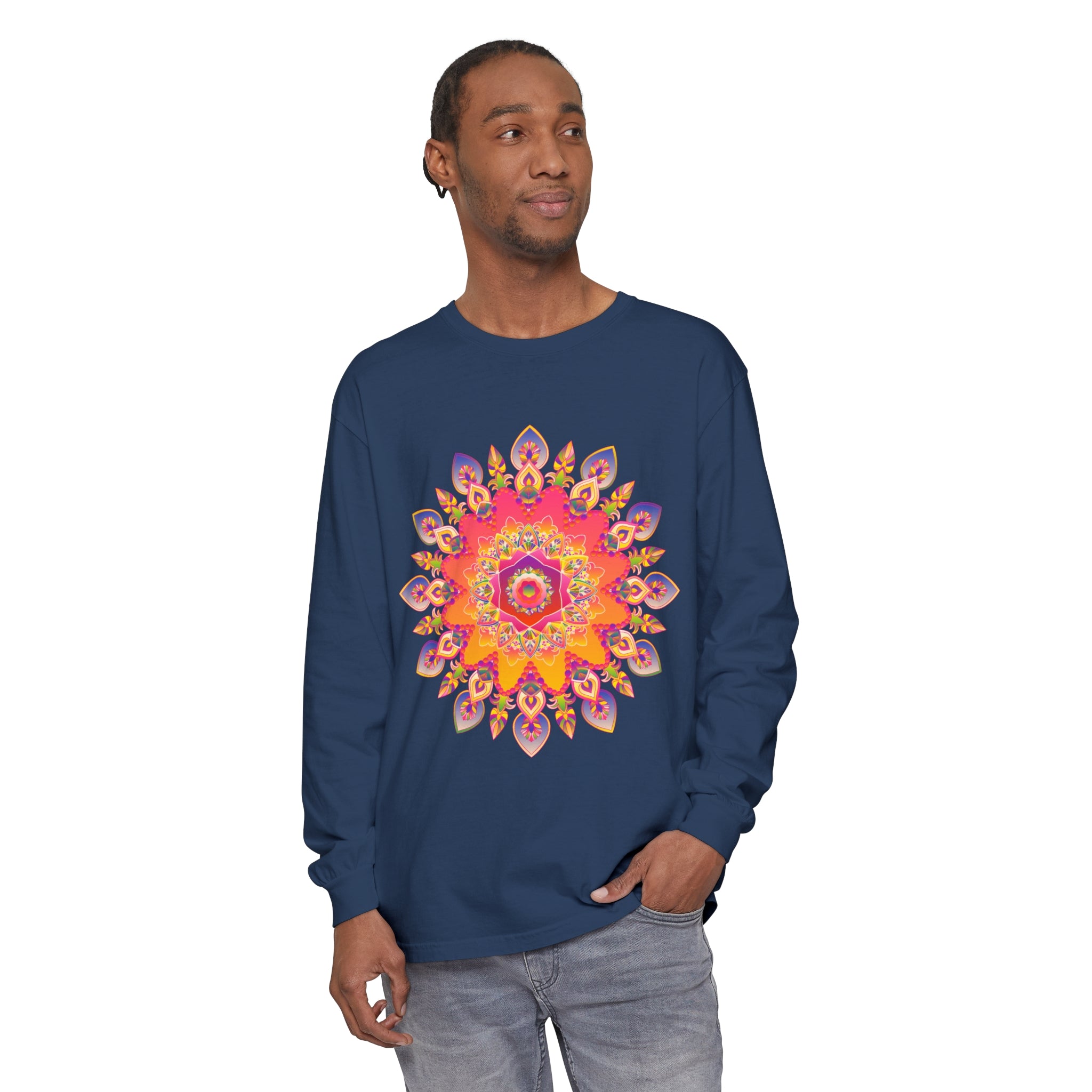 Colorful and intricate mandala design long sleeve t-shirt for all genders