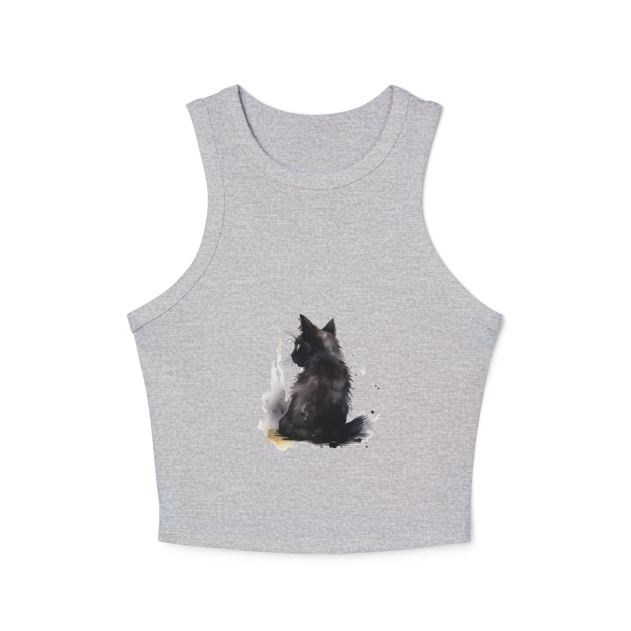 Black Cat Watercolor Racerback Tank Top on white background