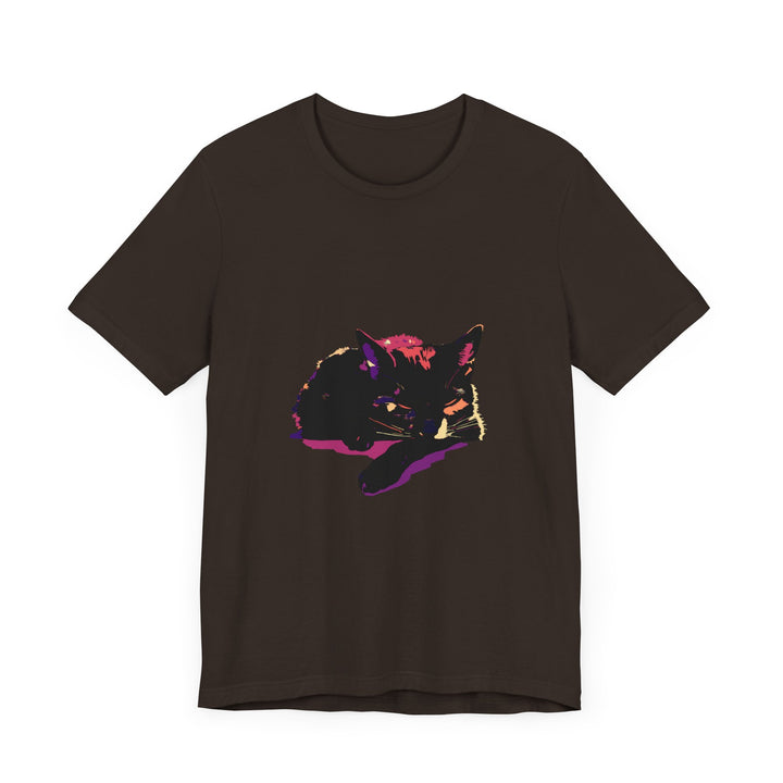 Black Cat Mystery - Colorful Sleep T-Shirt with Vibrant Design and Comfortable Fit for a Relaxing Night's Sleep