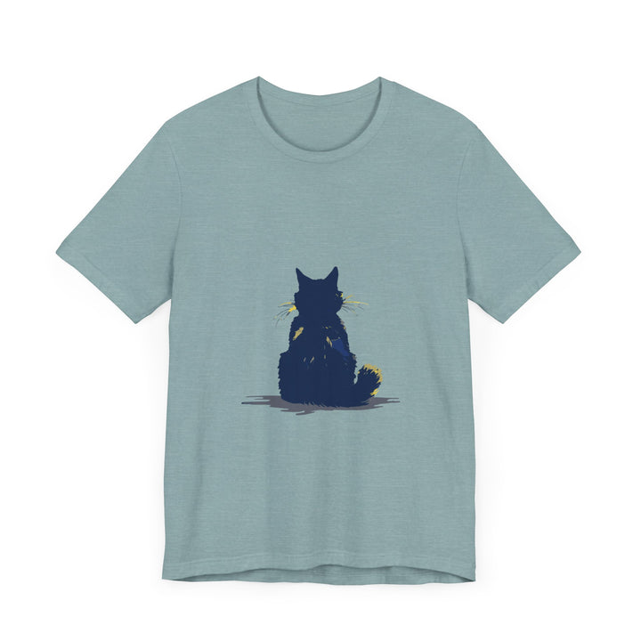 Black Cat Mystery T-Shirt - Simple & Cool: A black t-shirt with a mysterious and cool black cat design