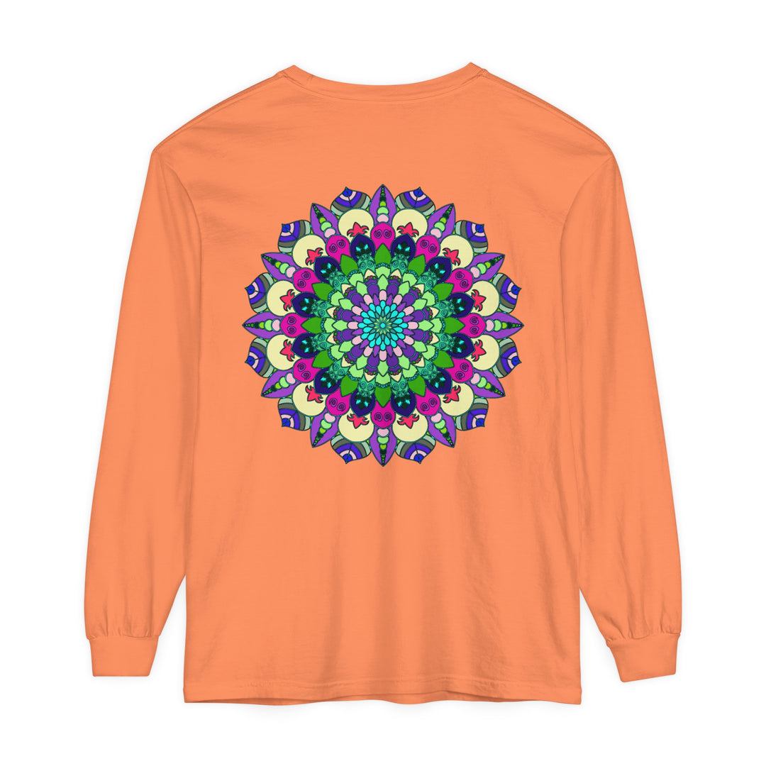 Colorful and intricate mandala design on long sleeve unisex t-shirt