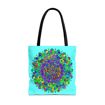 Vibrant and intricately designed colorful mandala art tote bag with beautiful floral patterns and bold colors