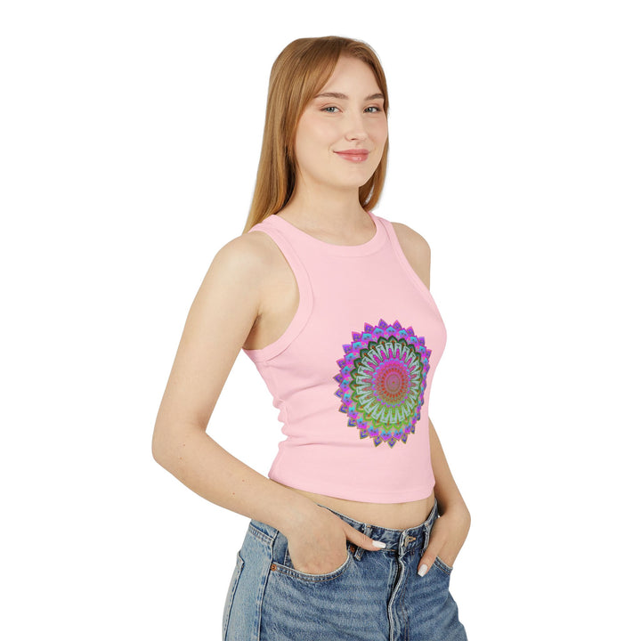 Vibrant Mandala Racerback Tank Top with a bohemian and free-spirited feel