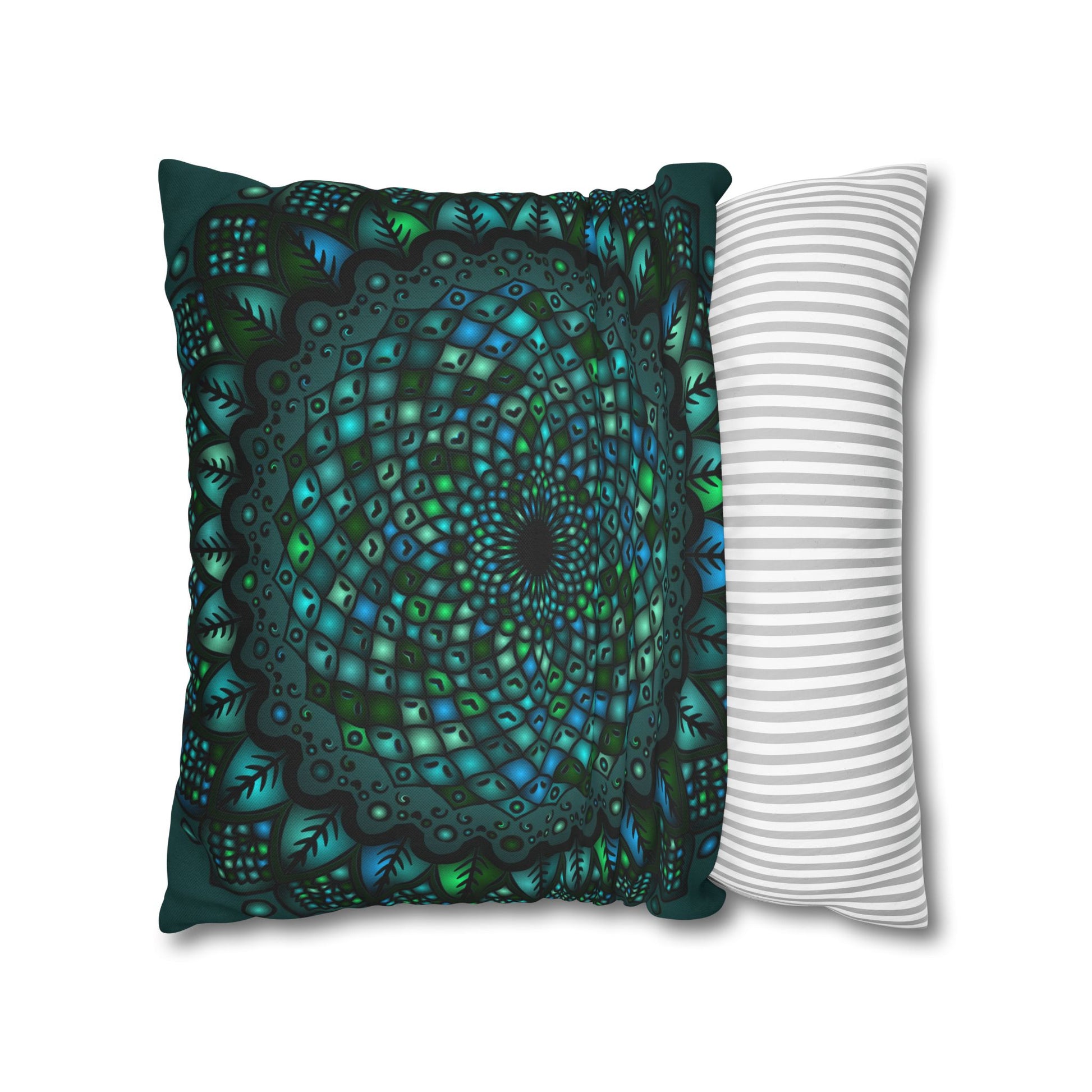 Petroleum Green Mandala Art Pillowcase made of Spun Polyester