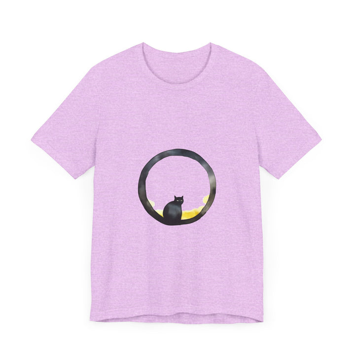 Black Cat Moon Tee - Whimsical Style: A black t-shirt with a whimsical moon and cat design