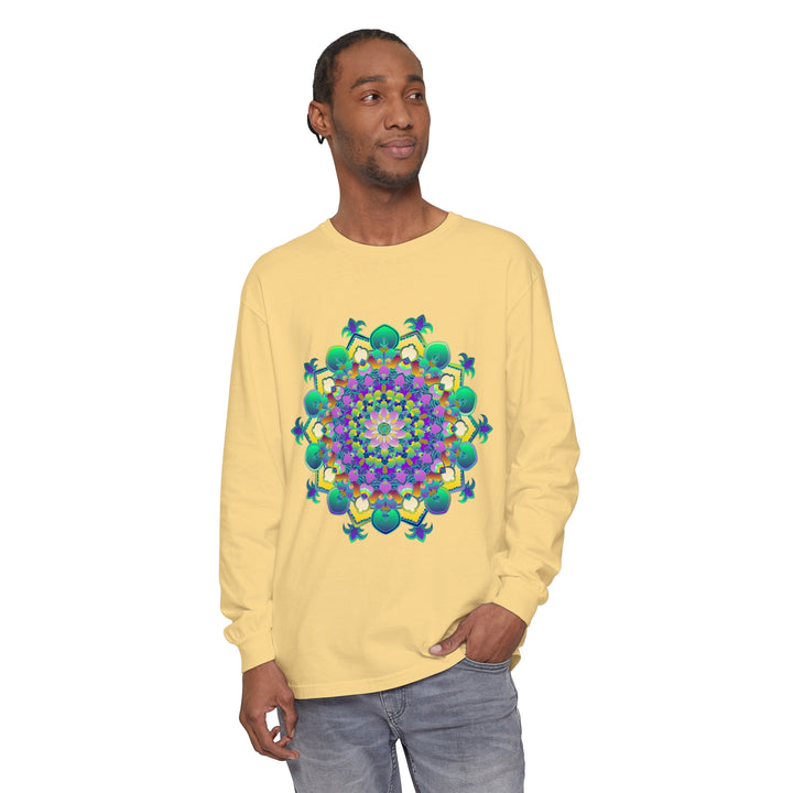 Colorful long sleeve T-shirt featuring a detailed and intricate mandala design