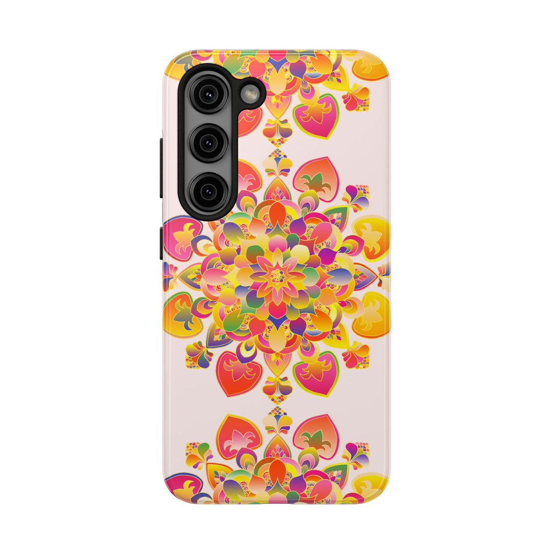 Hand drawn mandala art phone case with intricate floral pattern