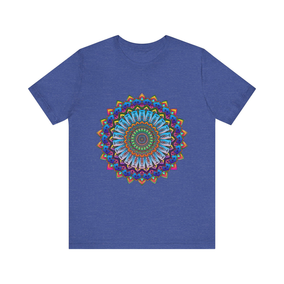 Vibrant Mandala Tee featuring a colorful and intricate design with shades of blue, purple, and yellow on a soft, comfortable t-shirt